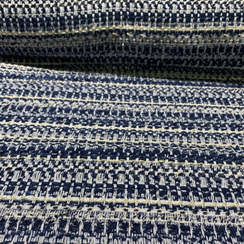 White and gold navy tweed woven and iridescent fabric