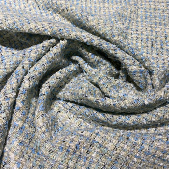 Sky blue and gold woven and iridescent tweed fabric