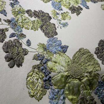 Tissu brocart de soie imprimé floral vert