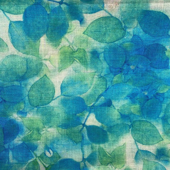 Tissu lin imprimé floral bleu/vert turquoise