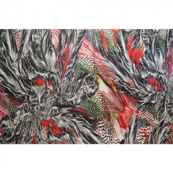 Red feather printed silk chiffon fabric
