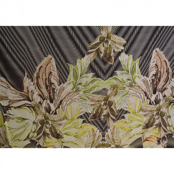 Floral print silk chiffon fabric with black geometric background