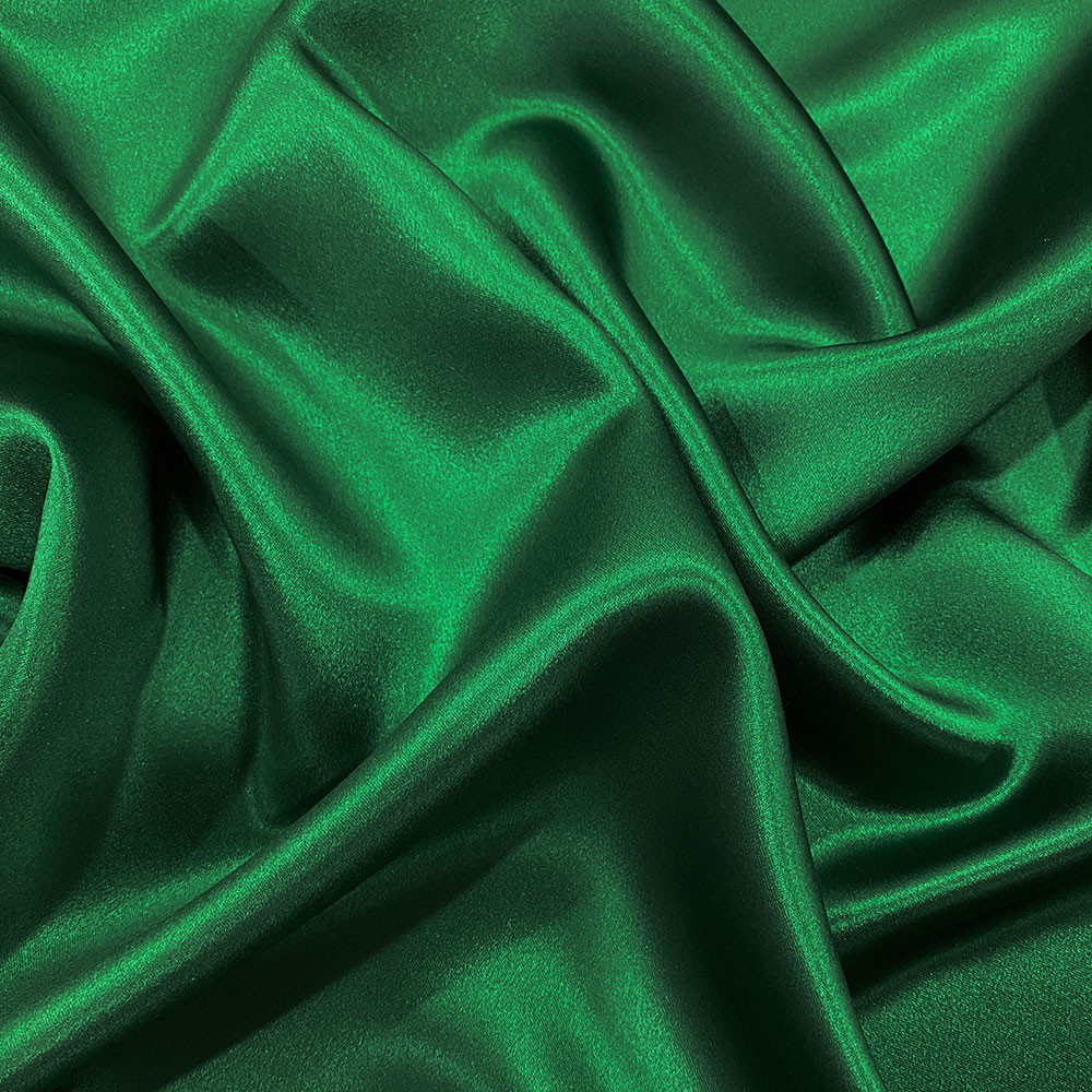 Emerald green satin-backed 100% silk crepe fabric — Tissus en Ligne