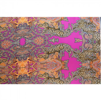 Fuchsia leopard paisley print silk satin fabric