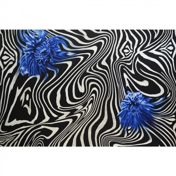 Chiffon fabric 100% silk blue zebra flower print